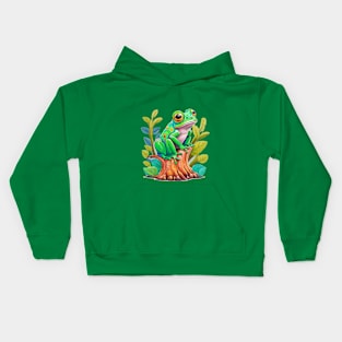 Contemplating Frog on a Stump Kids Hoodie